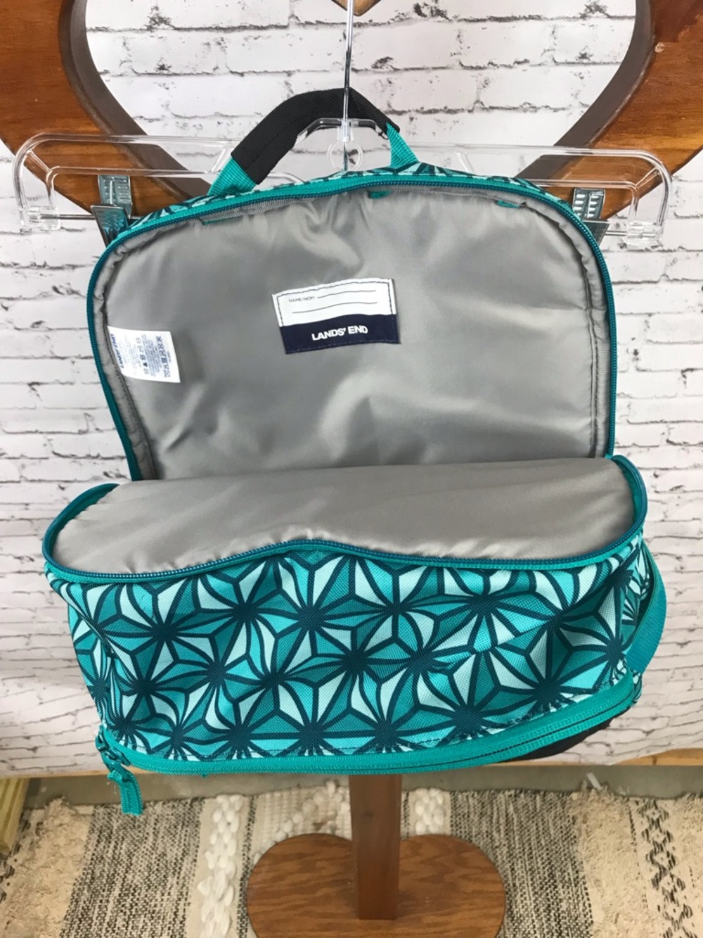 Land’s end | Turquoise Geometric Pattern Backpack - Picture 3 of 8